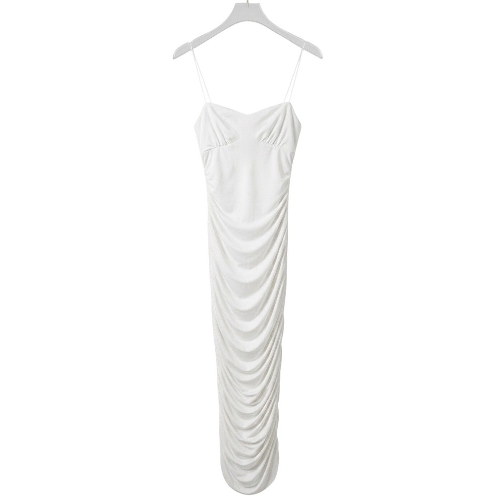 Windsor White Ruched Midi Dress Spaghetti Strap Bodycon XS - Picture 1 of 6